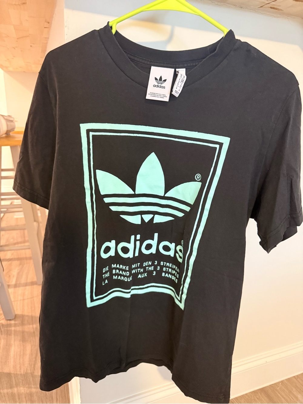 adidas Black T-Shirt with Mint Trefoil Accent